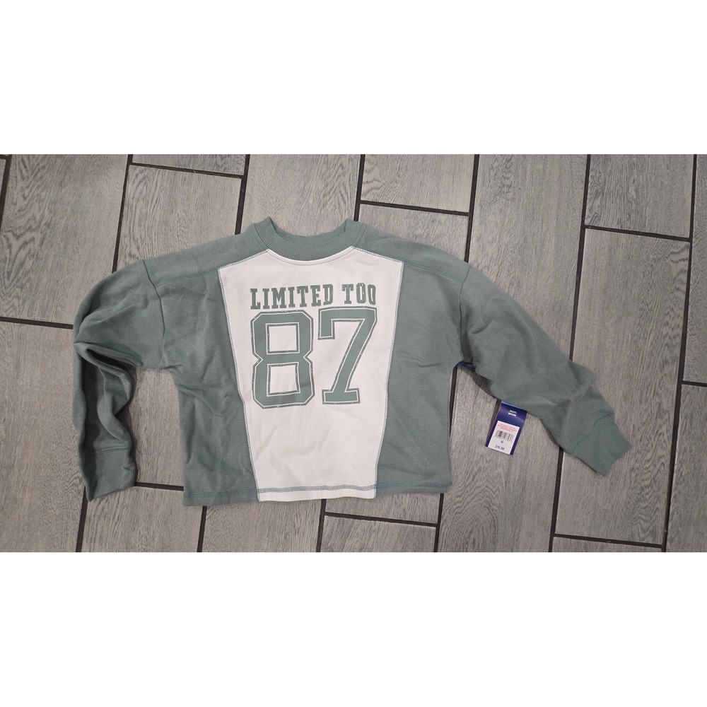 Limited Too Girls Sage Green White Colorblock 87 Graphic Sweatshirt Size S 7/8